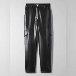 Aritzia Wilfred Modern Pant - Black Vegan Leather Ankle Length Slim Cargo Pants